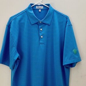 Peter Millar Crown Sport Men's Summer Comfort Polo Size L Blue/Thin Green Stripe